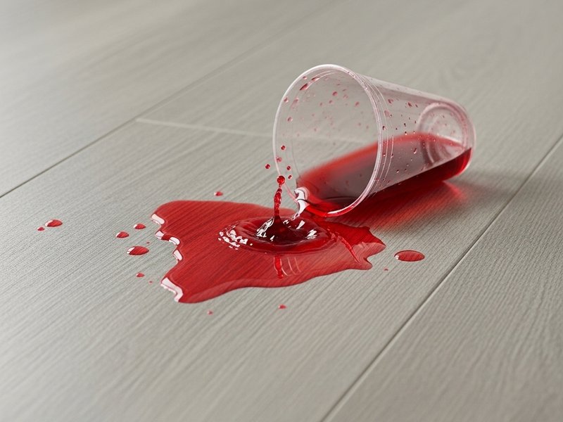 Red juice spilled on a Vinyl floor