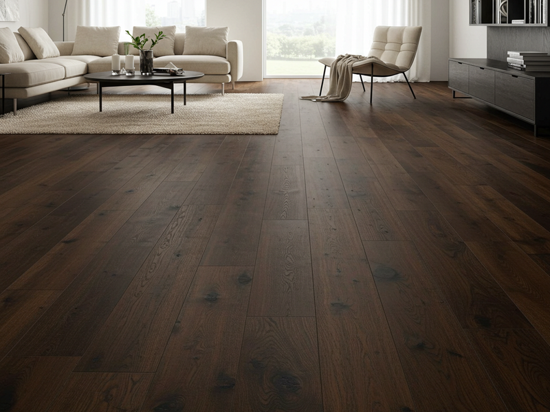 Dark hardwood flooring in a family home